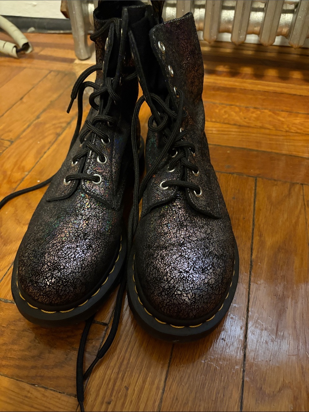 Crackled metallic Dr. Martens